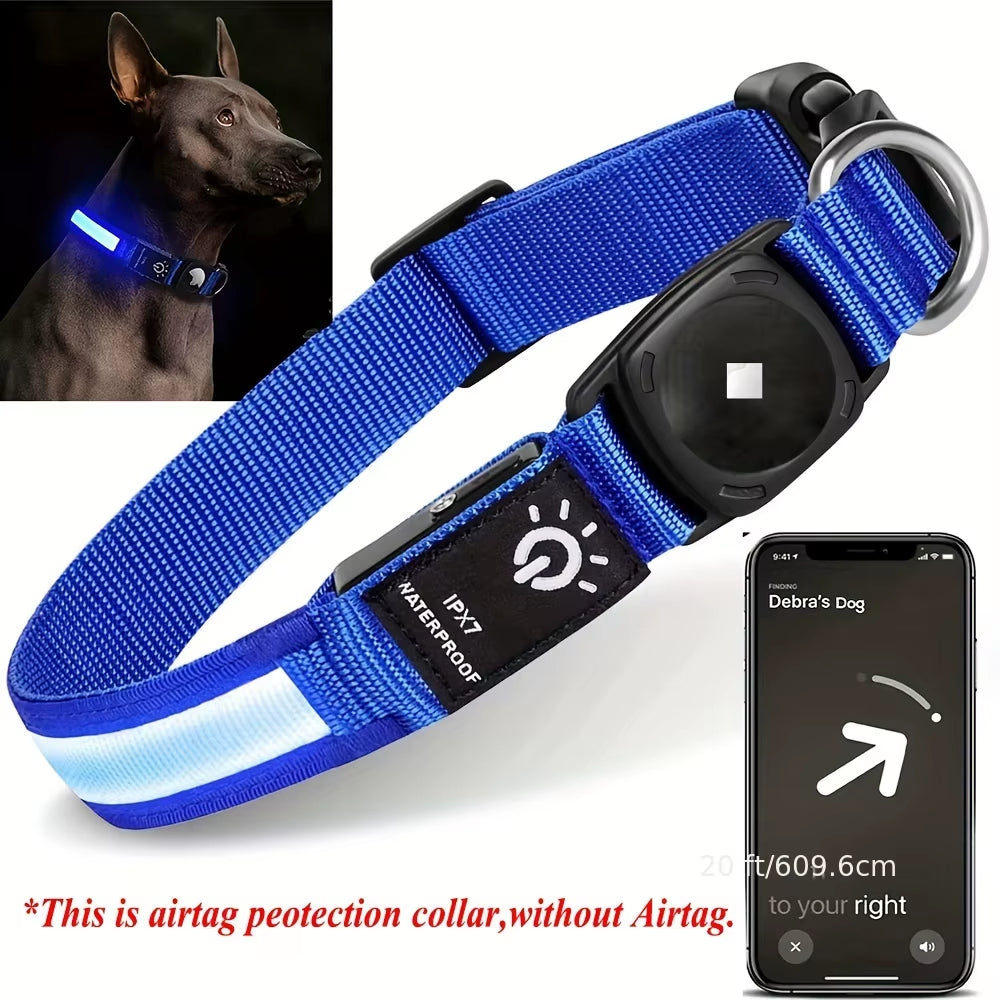 For Apple Airtag Dog Collar GPS Finder Waterproof Led Collar Light USB Chargeable Swimming Night for Apple Air Tag Tracker Case