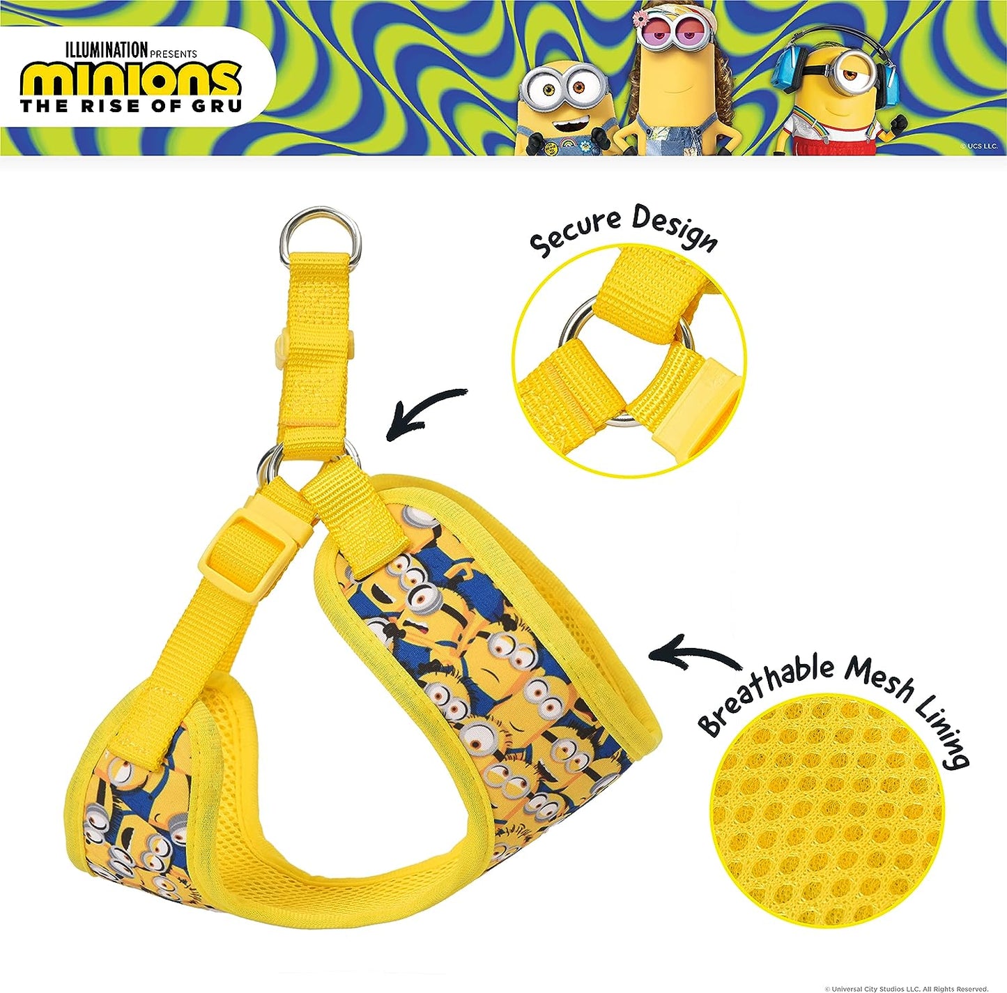 the Rise of Gru Size Medium Dog Harness | Yellow Medium Dog Harness  in a Row | Comfortable No-Pull Mesh Dog Harness for Mid Size Dogs, Cute Dog Apparel & Accessories