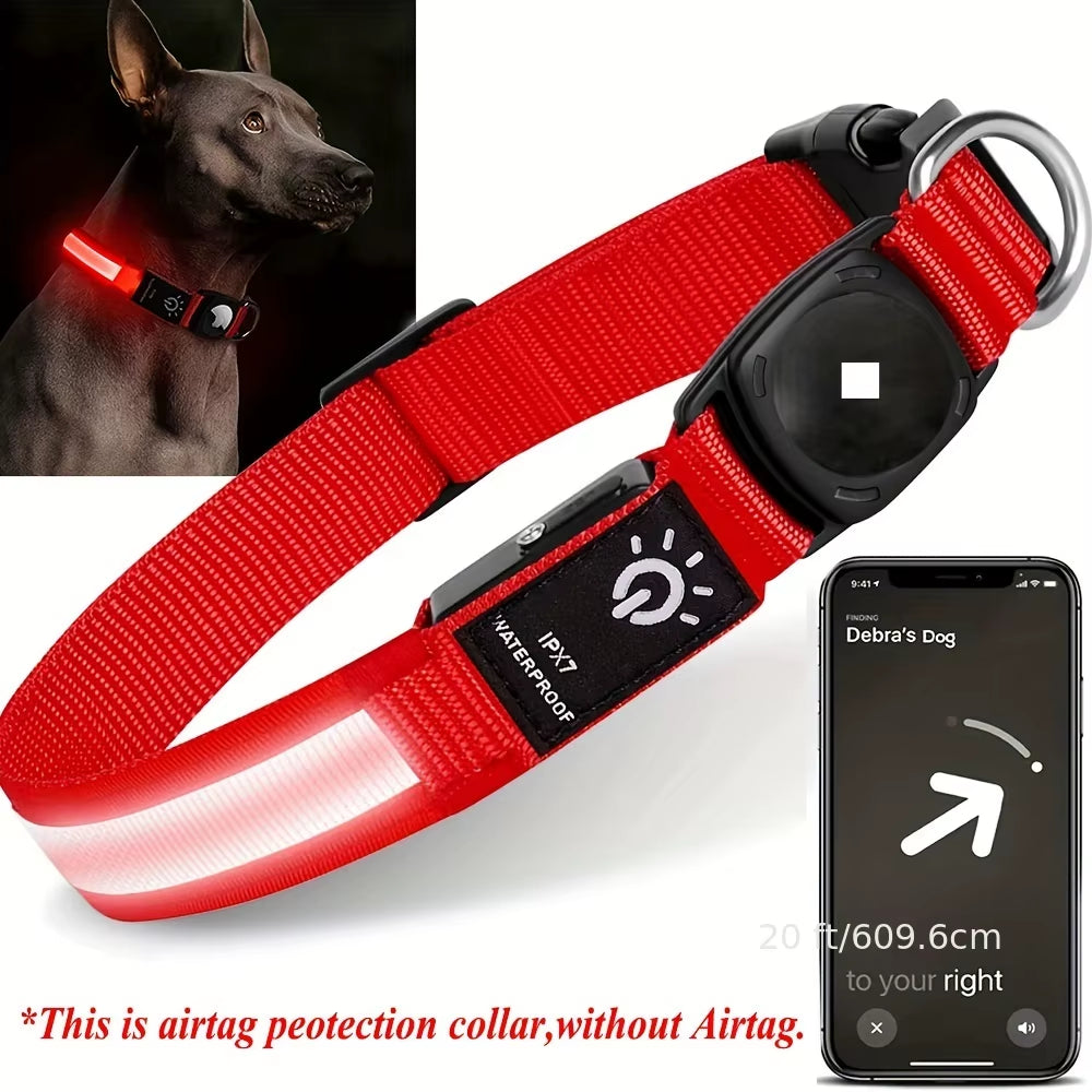 For Apple Airtag Dog Collar GPS Finder Waterproof Led Collar Light USB Chargeable Swimming Night for Apple Air Tag Tracker Case